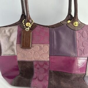 Coach Bleecker Purple Purse Leather Signature Patchwork Y2K Rare 14045